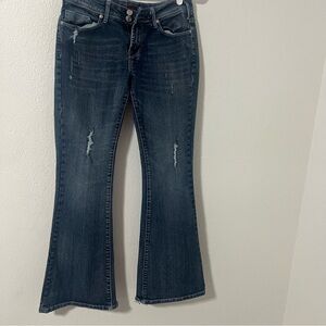 V‎ Blue Women’s Bootcut Flare Jeans Size 5/6 Embroidered Flap Pockets Design